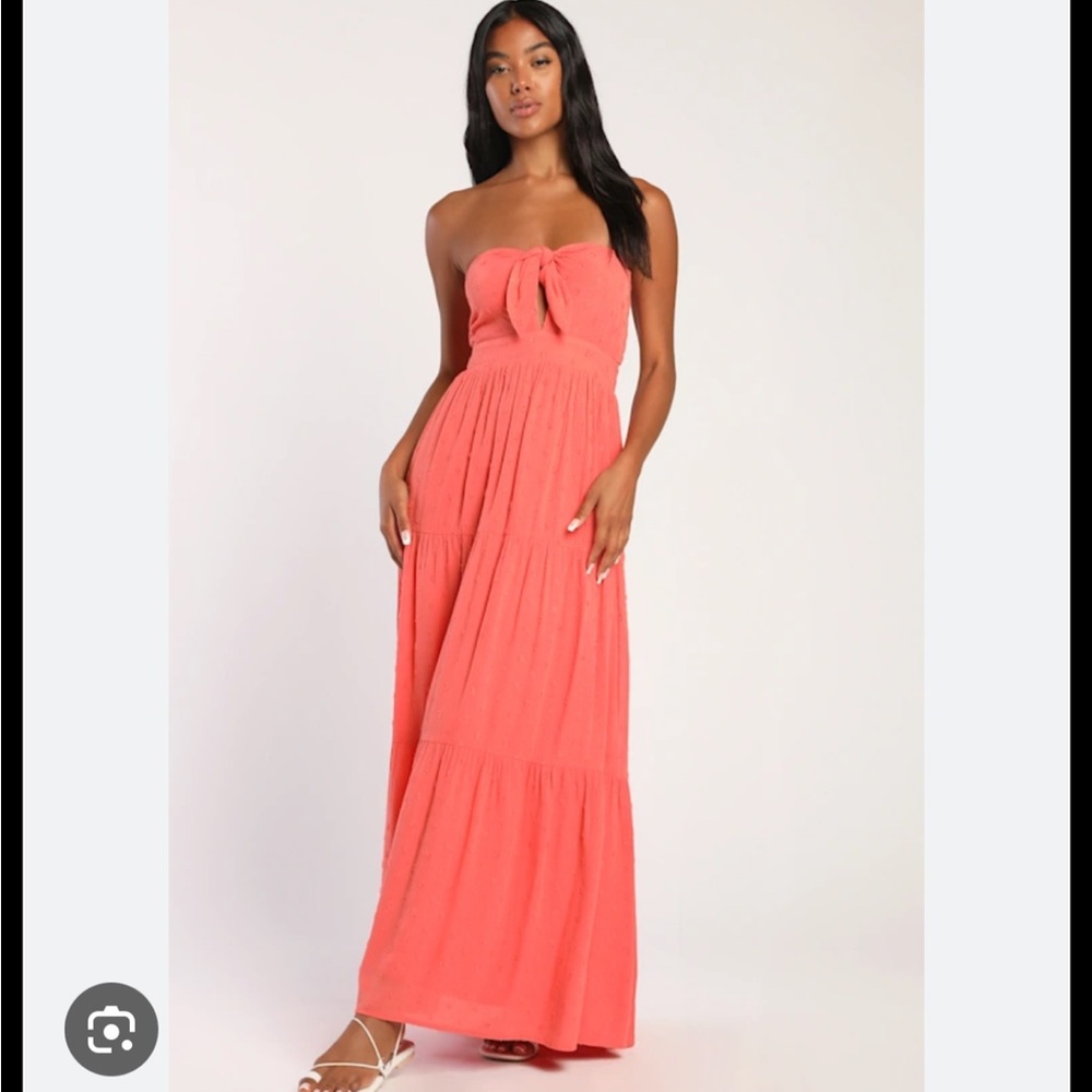 Lulu's Strapless Coral Maxi Dress